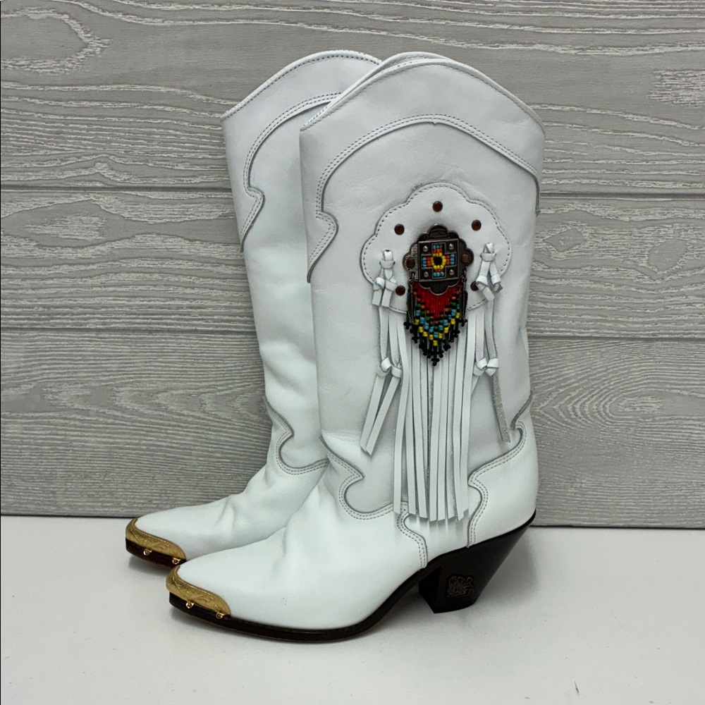 Zodiac White Heeled Boots with Beaded Detail